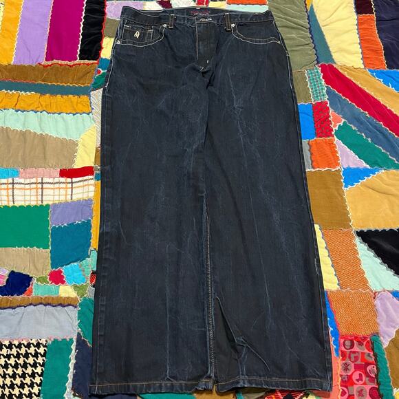 Red Ape Y2K White Embroidered Dark Washed Baggy Jeans 36Wx30L - Picture 2 of 7